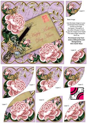 Pink Roses Lilac Mothers Day Mam 6in Duo Corner Stacker