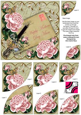 Pink Roses Olive Mothers Day Mam 6in Duo Corner Stacker