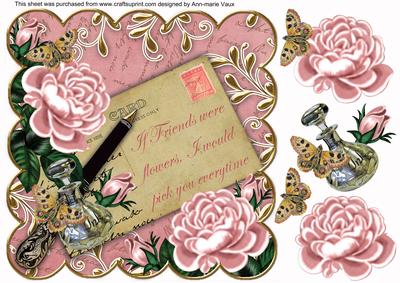 Pink Roses If Friends Were Flowers 8in Decoupage Topper