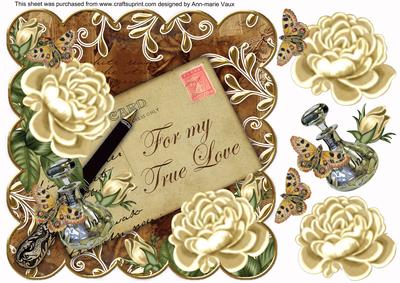 Cream Roses Tea for My True Love 8in Decoupage Topper