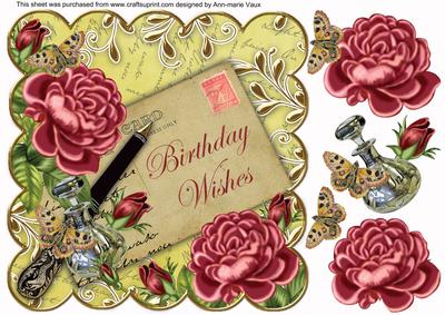 Deep Pink Roses Lemon Birthday Wishes 8in Decoupage Toppe