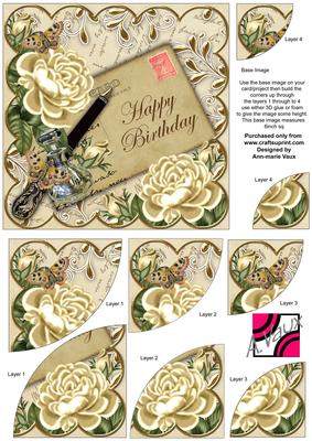 Cream Roses Happy Birthday 6in Duo Corner Stacker