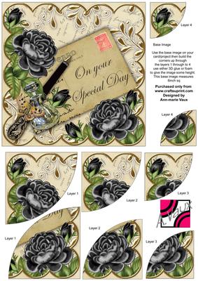 Black Roses Cream on Your Special Day 6in Duo Corner Stacker