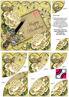 Cream Roses Lemon Happy Birthday 6in Duo Corner Stacker