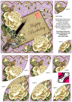 Cream Roses Lilac Happy Birthday 6in Duo Corner Stacker