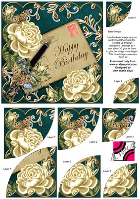 Cream Roses Petrol Happy Birthday 6in Duo Corner Stacker