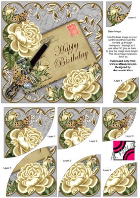Cream Roses Silver Happy Birthday 6in Duo Corner Stacker