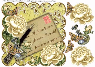 Cream Roses Lemon If Friends -  Postcard 8in Decoupage Topper