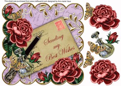 Dusky Pink Rose Lilac Sending Wishes 8in Decoupage Topper