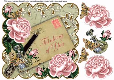 Pink Rose Olive Thinking of You 8in Decoupage Topper