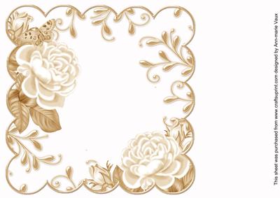 Cream Roses Scallop 8in Decoupage Card Insert Panel