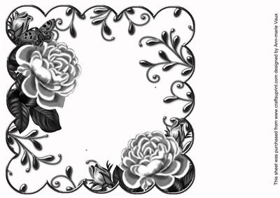 Black Roses Scallop 8in Decoupage Card Insert Panel