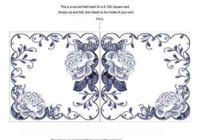Dark Blue Roses Scallop 8in Decoupage Folded Card Insert