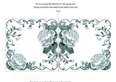 Dark Teal Roses Scallop 8in Decoupage Folded Card Insert