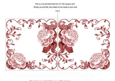 Dusky Pink Roses Scallop 8in Decoupage Folded Card Insert