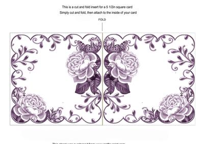 Purple Roses Scallop 8in Decoupage Folded Card Insert