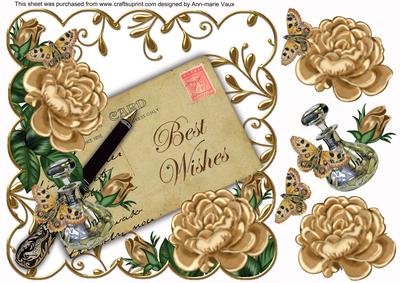 Coffee Rose Best Wishes White Ink Saver 8in Decoupage Topper