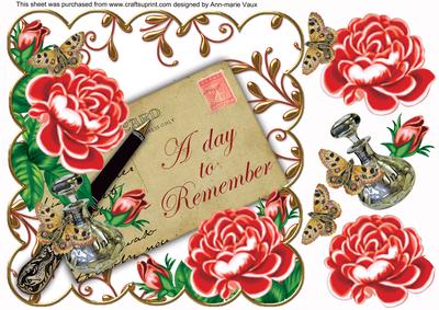 Red Roses Day to Remember Ink Saver 8in Decoupage Topper