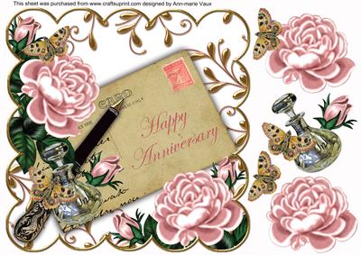 Pink Rose Happy Anniversary Ink Saver 8in Decoupage Topper