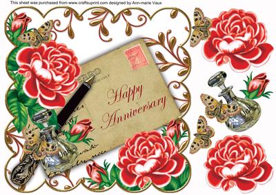 Red Rose Happy Anniversary Ink Saver 8in Decoupage Topper