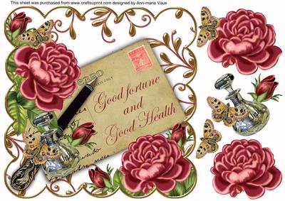 Dpink Rose Fortune & Health Ink Saver 8in Decoupage Topper