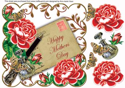 Red Rose Mothers Day Ink Saver 8in Decoupage Topper