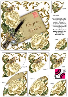 Cream Roses Birthday Ink Saver 6in Duo Corner Stacker