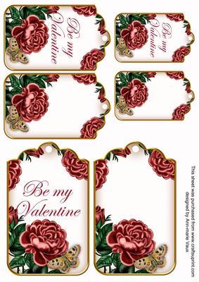 Dpink Rose Be My Valentine Sentiment Ink Saver Tag Sheet