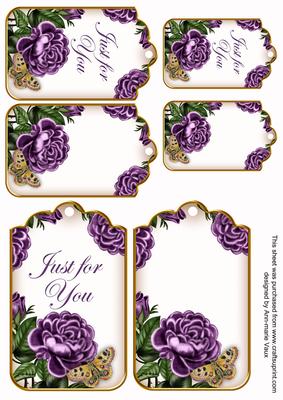 Purple Rose Just for You Sentiment Ink Saver Tag Sheet