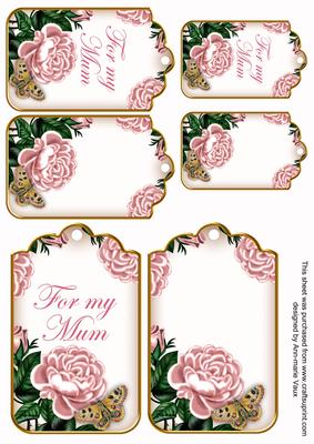 Pink Rose for My Mum Sentiment Ink Saver Tag Sheet