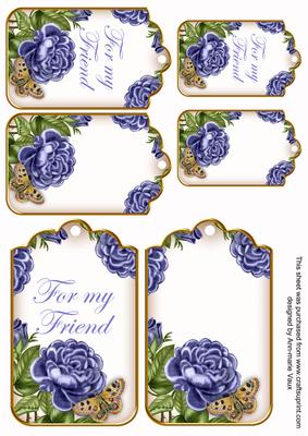 Blue Roses for My Friend Sentiment Ink Saver Tag Sheet