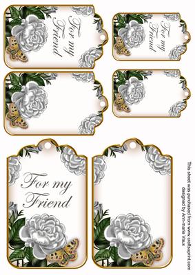 Silver Roses for My Friend Sentiment Ink Saver Tag Sheet