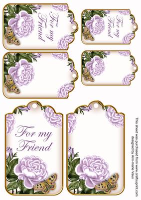 Lilac Roses for My Friend Sentiment Ink Saver Tag Sheet