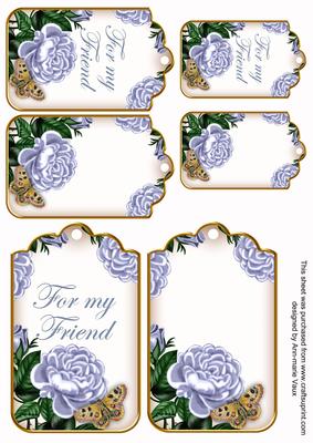 Pale Blue Roses for My Friend Sentiment Ink Saver Tag Sheet