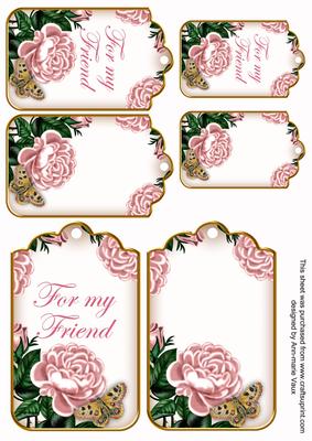 Pink Roses for My Friend Sentiment Ink Saver Tag Sheet