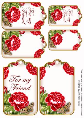 Red Roses for My Friend Sentiment Ink Saver Tag Sheet