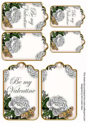 Silver Rose Be My Valentine Sentiment Ink Saver Tag Sheet