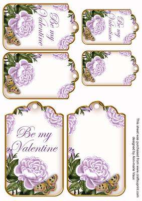 Lilac Rose Be My Valentine Sentiment Ink Saver Tag Sheet
