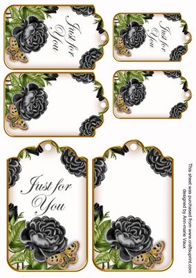 Black Roses Just for You Sentiment Ink Saver Tag Sheet