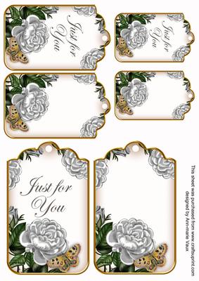 Silver Roses Just for You Sentiment Ink Saver Tag Sheet