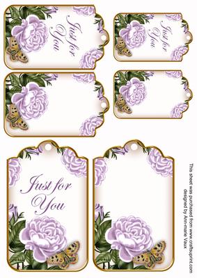 Lilac Roses Just for You Sentiment Ink Saver Tag Sheet