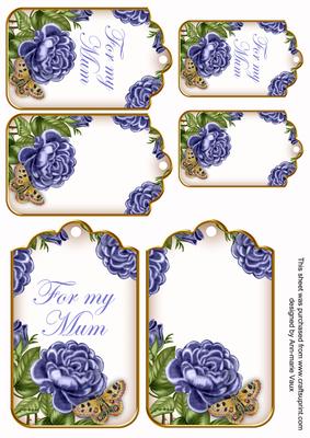 Blue Rose for My Mum Sentiment Ink Saver Tag Sheet