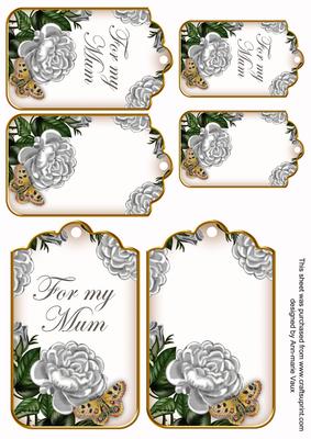 Silver Rose for My Mum Sentiment Ink Saver Tag Sheet