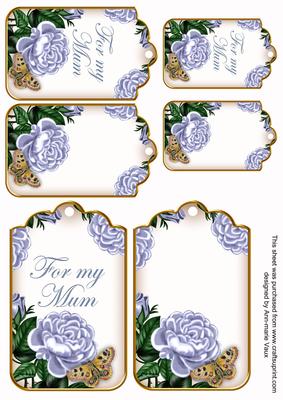 Pale Blue Rose for My Mum Sentiment Ink Saver Tag Sheet
