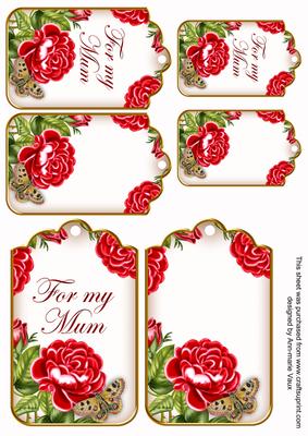 Red Rose for My Mum Sentiment Ink Saver Tag Sheet