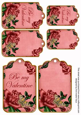 Pretty Pink Roses Be My Valentine Sentiment Tag Sheet