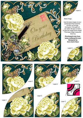 Lemon Rose Teal on Your Birthday 6in Duo Corner Stacker