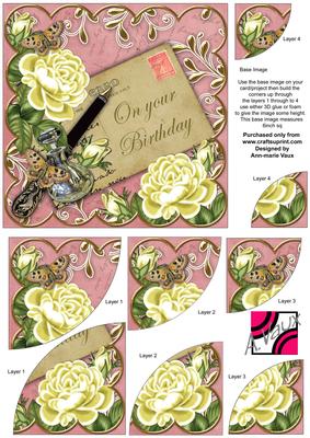 Lemon Roses Pink on Your Birthday 6in Duo Corner Stacker