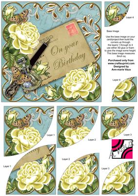 Lemon Roses Teal on Your Birthday 6in Duo Corner Stacker
