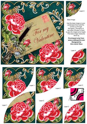 Red Rose Teal for My Valentine 6in Duo Corner Stacker